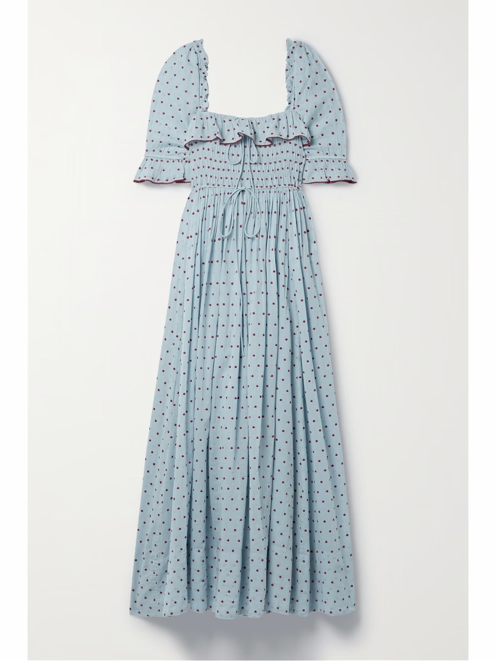 Doen Light Blue Maxi Sol Dress with Dark Red Dot Print Size Large